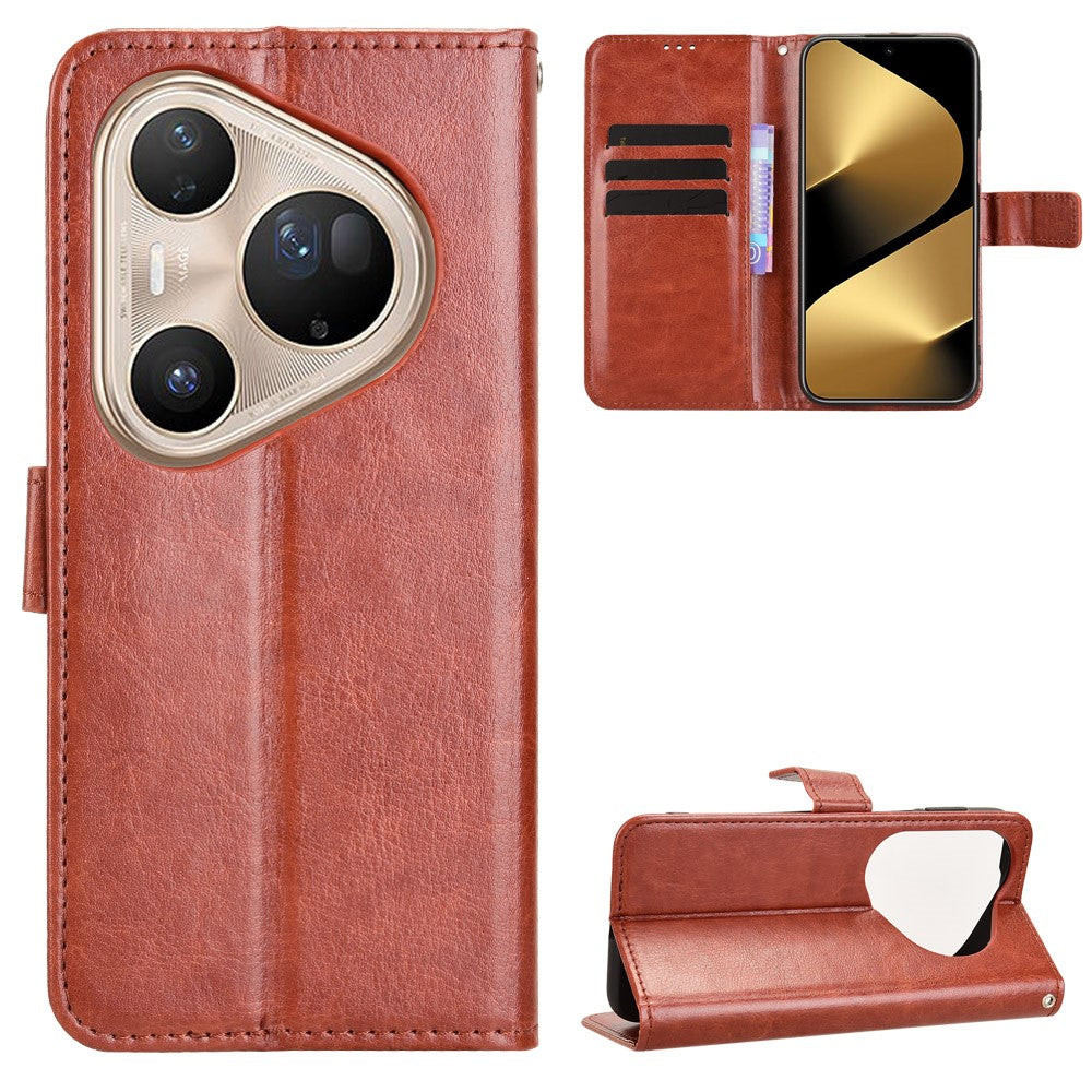 For Huawei Pura 80 Pro+ / Huawei Pura 80 Pro PU Leather Case with Strap Crazy Horse Texture Phone Wallet Cover