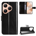 For Huawei Pura 80 PU Leather Case with Strap Crazy Horse Texture Phone Wallet Cover