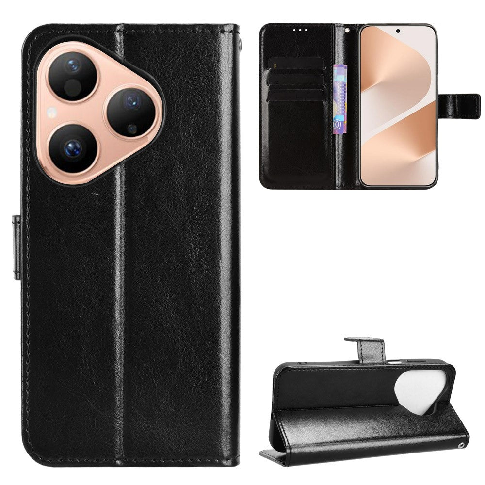 For Huawei Pura 80 PU Leather Case with Strap Crazy Horse Texture Phone Wallet Cover
