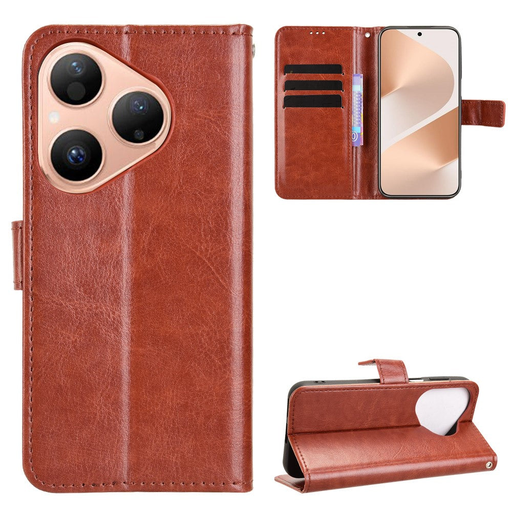 For Huawei Pura 80 PU Leather Case with Strap Crazy Horse Texture Phone Wallet Cover