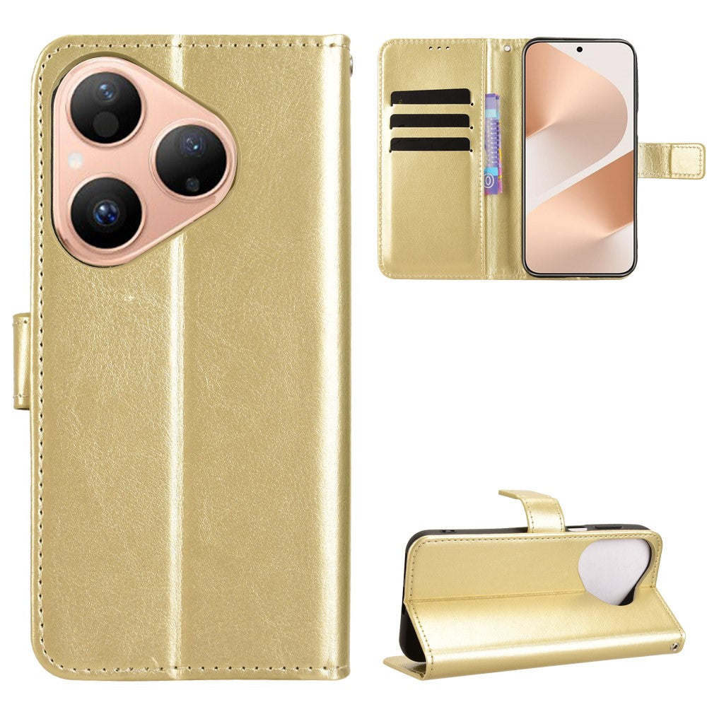 For Huawei Pura 80 PU Leather Case with Strap Crazy Horse Texture Phone Wallet Cover