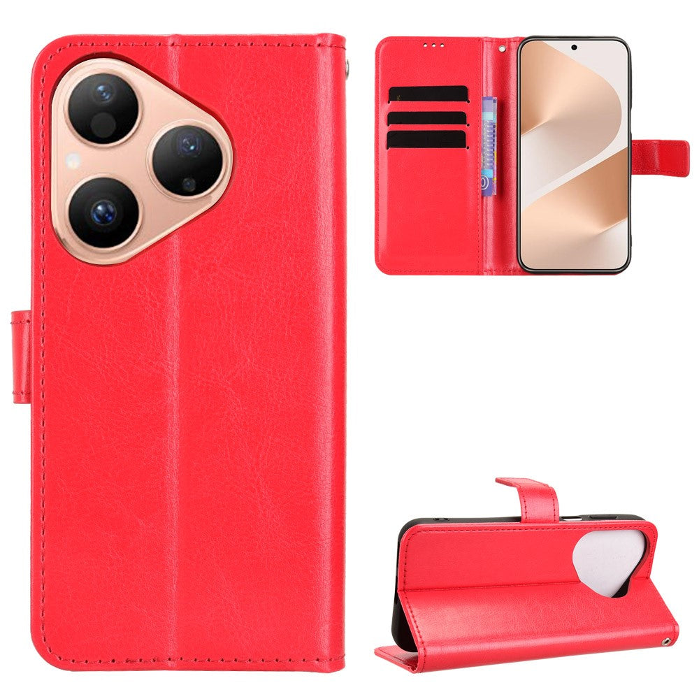 For Huawei Pura 80 PU Leather Case with Strap Crazy Horse Texture Phone Wallet Cover