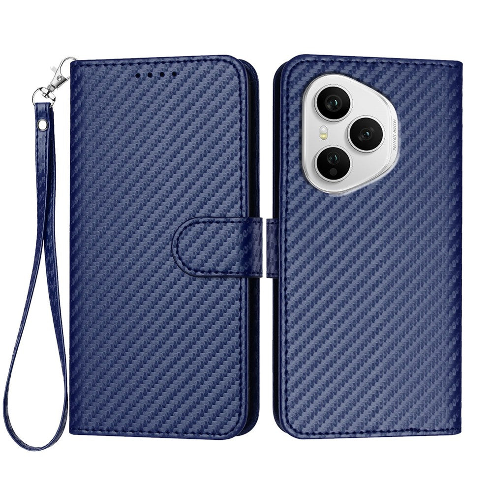 For Honor 400 Pro 5G (Global) Wallet Case with Strap Carbon Fiber Texture Leather Mobile Cover