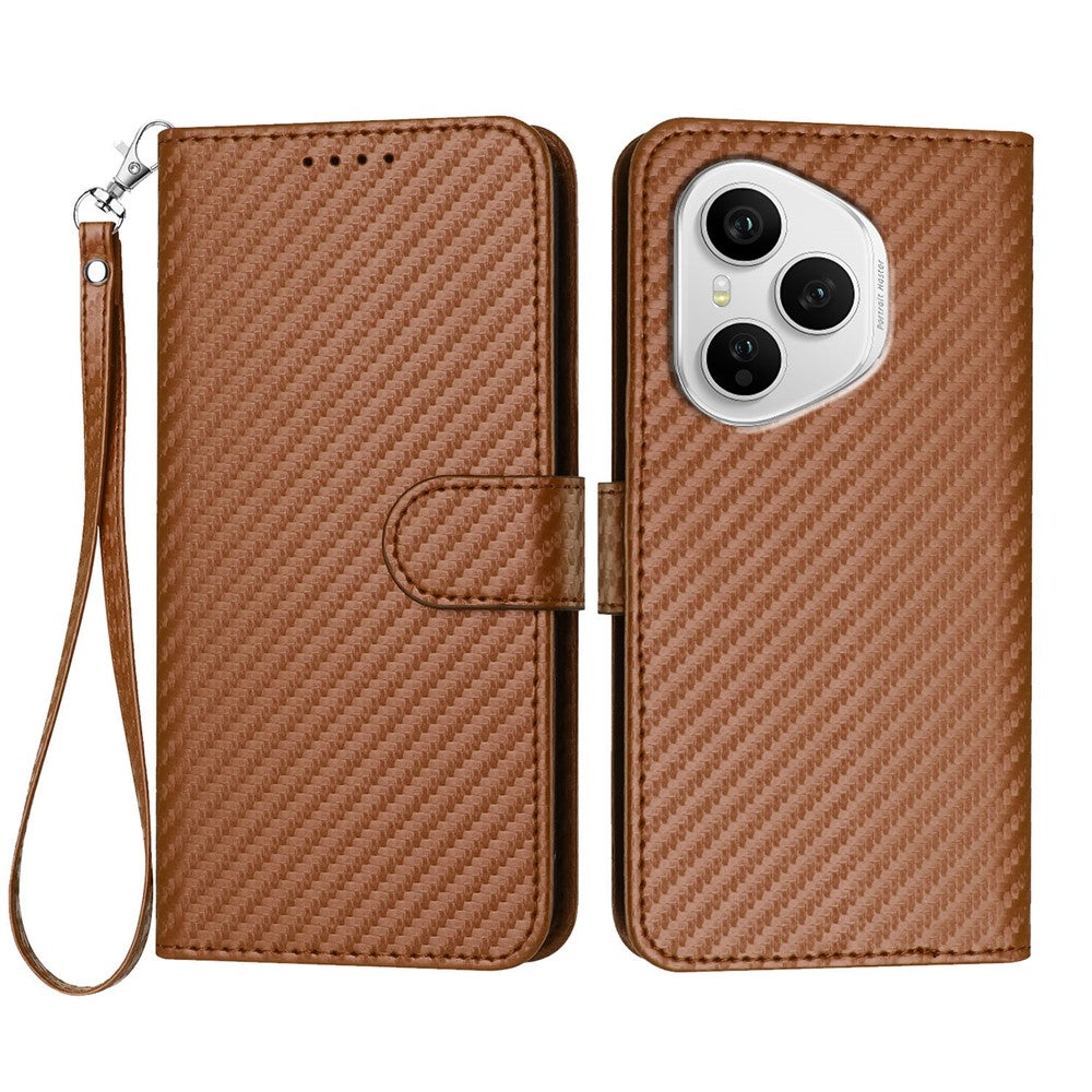 For Honor 400 Pro 5G (Global) Wallet Case with Strap Carbon Fiber Texture Leather Mobile Cover