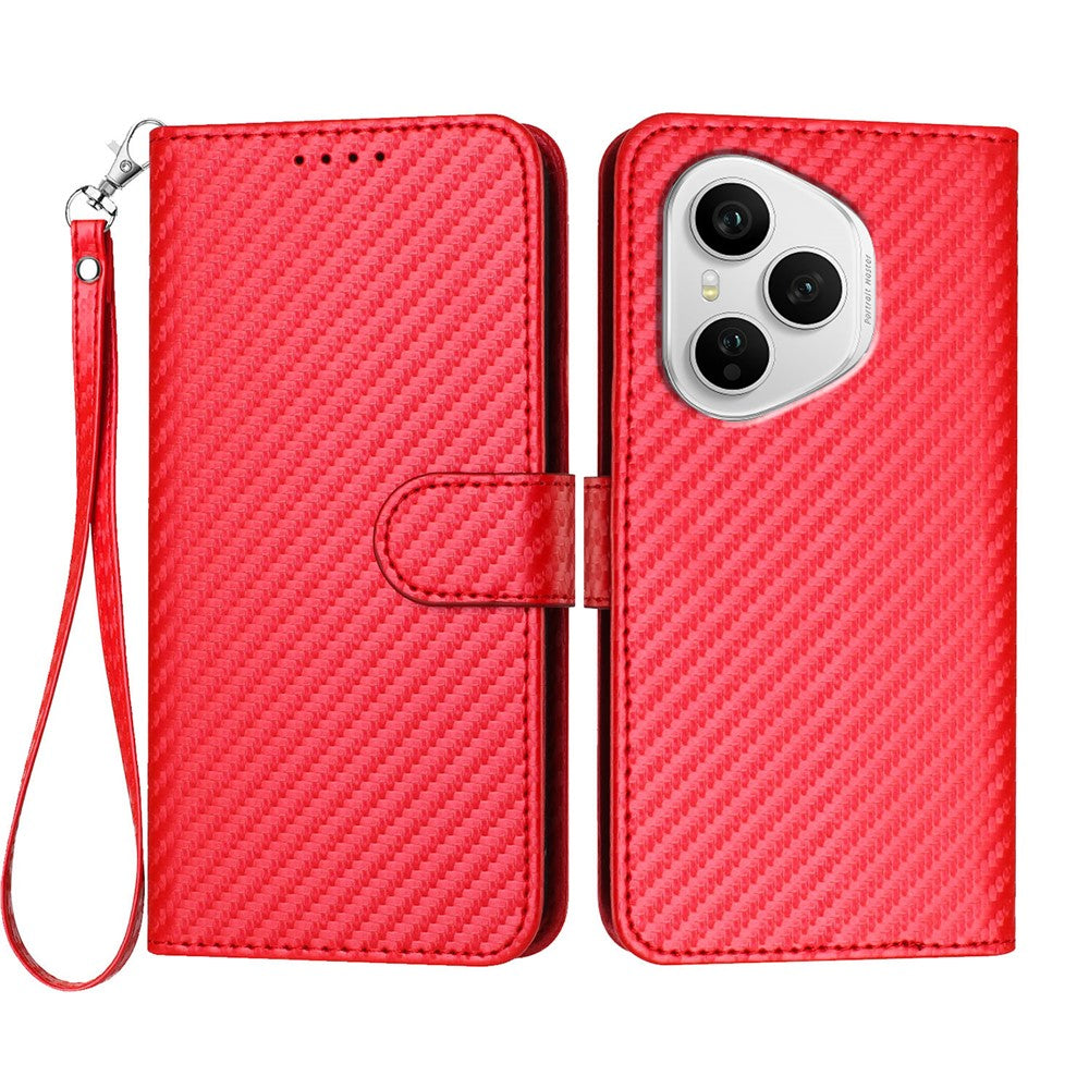 For Honor 400 Pro 5G (Global) Wallet Case with Strap Carbon Fiber Texture Leather Mobile Cover