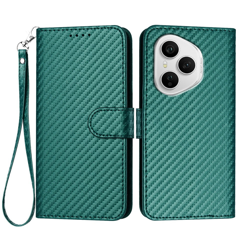 For Honor 400 Pro 5G (Global) Wallet Case with Strap Carbon Fiber Texture Leather Mobile Cover