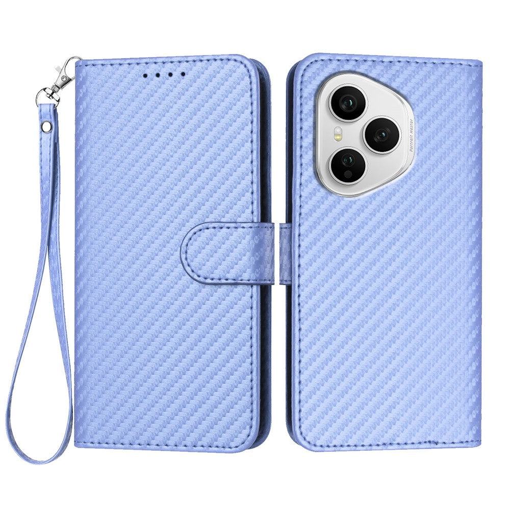 For Honor 400 Pro 5G (Global) Wallet Case with Strap Carbon Fiber Texture Leather Mobile Cover