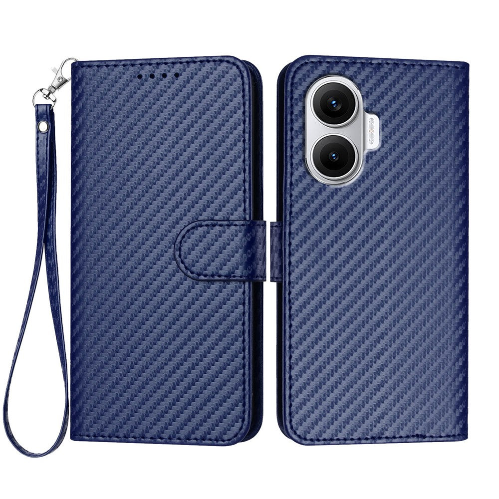 For Xiaomi Poco F7 5G / Redmi Turbo 4 Pro 5G Wallet Case with Strap Carbon Fiber Texture Leather Mobile Cover