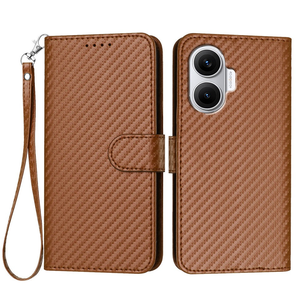 For Xiaomi Poco F7 5G / Redmi Turbo 4 Pro 5G Wallet Case with Strap Carbon Fiber Texture Leather Mobile Cover