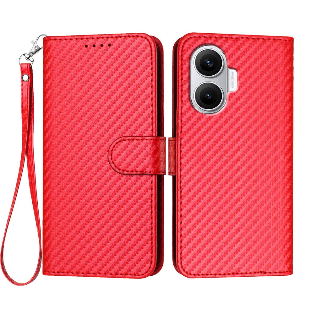 For Xiaomi Poco F7 5G / Redmi Turbo 4 Pro 5G Wallet Case with Strap Carbon Fiber Texture Leather Mobile Cover