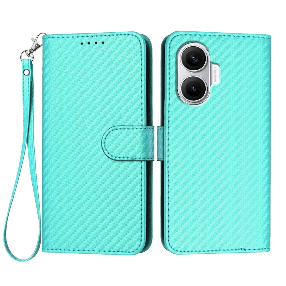 For Xiaomi Poco F7 5G / Redmi Turbo 4 Pro 5G Wallet Case with Strap Carbon Fiber Texture Leather Mobile Cover
