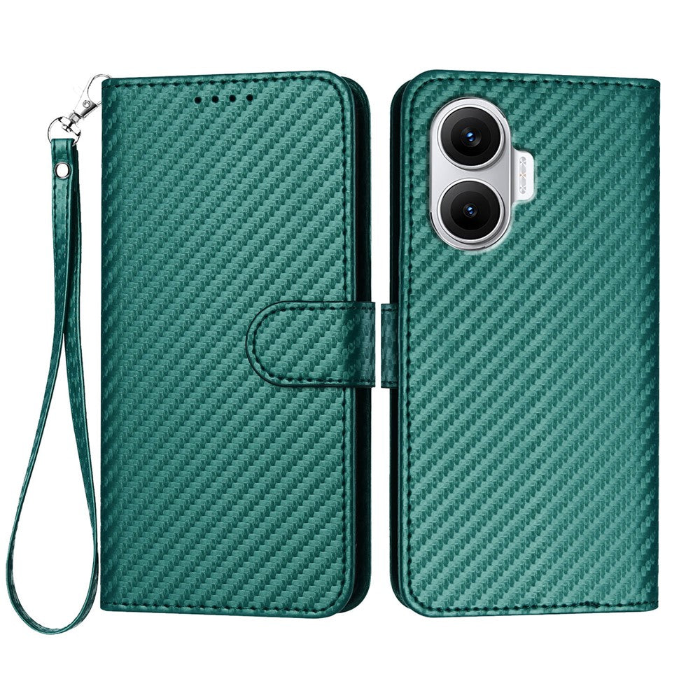 For Xiaomi Poco F7 5G / Redmi Turbo 4 Pro 5G Wallet Case with Strap Carbon Fiber Texture Leather Mobile Cover