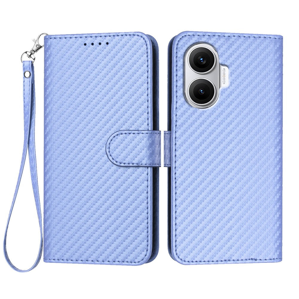 For Xiaomi Poco F7 5G / Redmi Turbo 4 Pro 5G Wallet Case with Strap Carbon Fiber Texture Leather Mobile Cover