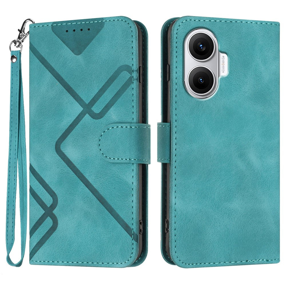 For Xiaomi Poco F7 5G / Redmi Turbo 4 Pro 5G Wallet Case Line Imprinted PU Leather Phone Cover with Strap