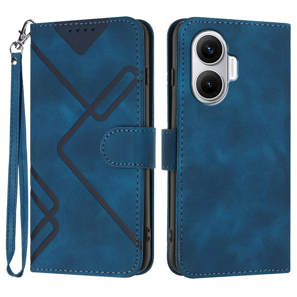 For Xiaomi Poco F7 5G / Redmi Turbo 4 Pro 5G Wallet Case Line Imprinted PU Leather Phone Cover with Strap