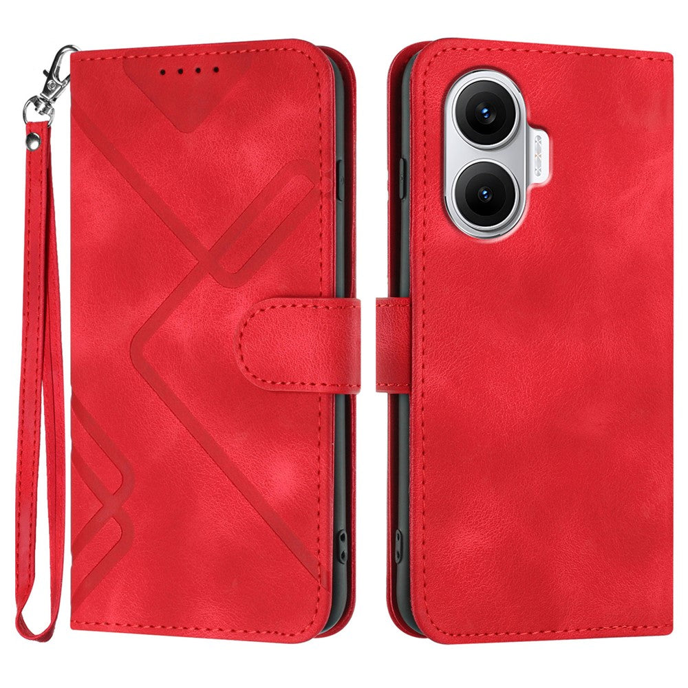For Xiaomi Poco F7 5G / Redmi Turbo 4 Pro 5G Wallet Case Line Imprinted PU Leather Phone Cover with Strap