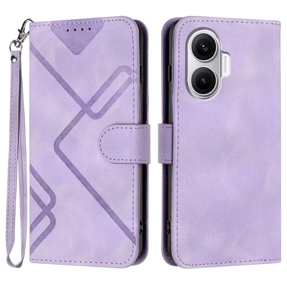 For Xiaomi Poco F7 5G / Redmi Turbo 4 Pro 5G Wallet Case Line Imprinted PU Leather Phone Cover with Strap