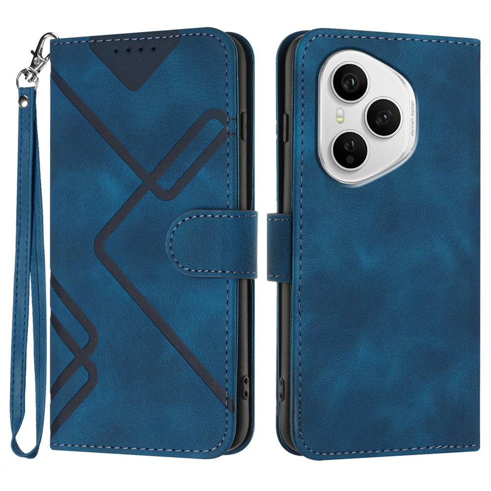 For Honor 400 Pro 5G (Global) Wallet Case Line Imprinted PU Leather Phone Cover with Strap