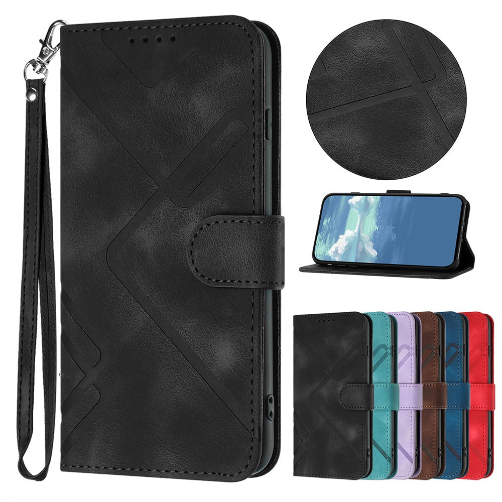 For Samsung Galaxy A08 5G / A08 4G / A07 4G / A06 4G / A06 5G Wallet Case Line Imprinted PU Leather Phone Cover with Strap