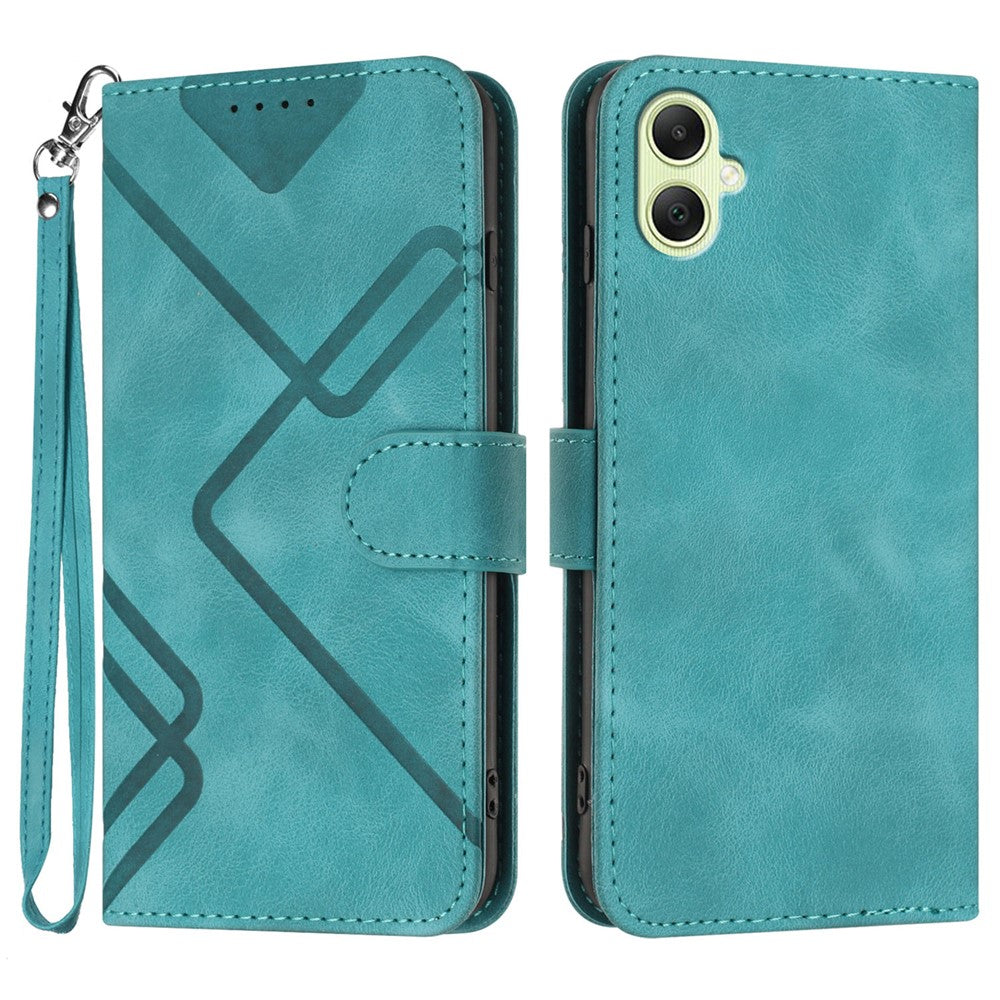 For Samsung Galaxy A08 5G / A08 4G / A07 4G / A06 4G / A06 5G Wallet Case Line Imprinted PU Leather Phone Cover with Strap