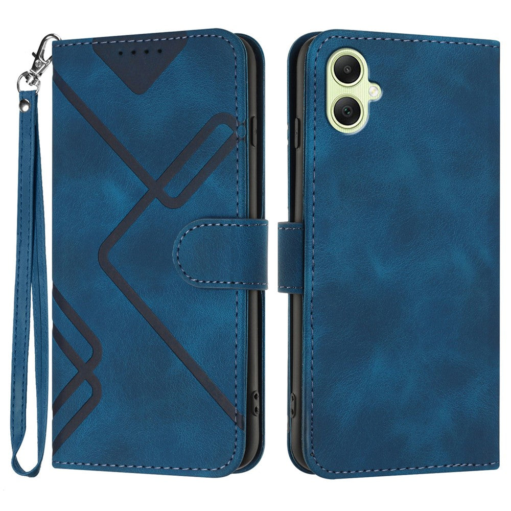 For Samsung Galaxy A08 5G / A08 4G / A07 4G / A06 4G / A06 5G Wallet Case Line Imprinted PU Leather Phone Cover with Strap