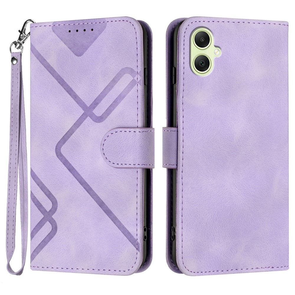 For Samsung Galaxy A08 5G / A08 4G / A07 4G / A06 4G / A06 5G Wallet Case Line Imprinted PU Leather Phone Cover with Strap