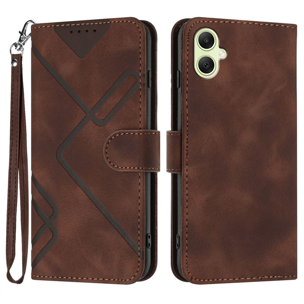 For Samsung Galaxy A08 5G / A08 4G / A07 4G / A06 4G / A06 5G Wallet Case Line Imprinted PU Leather Phone Cover with Strap