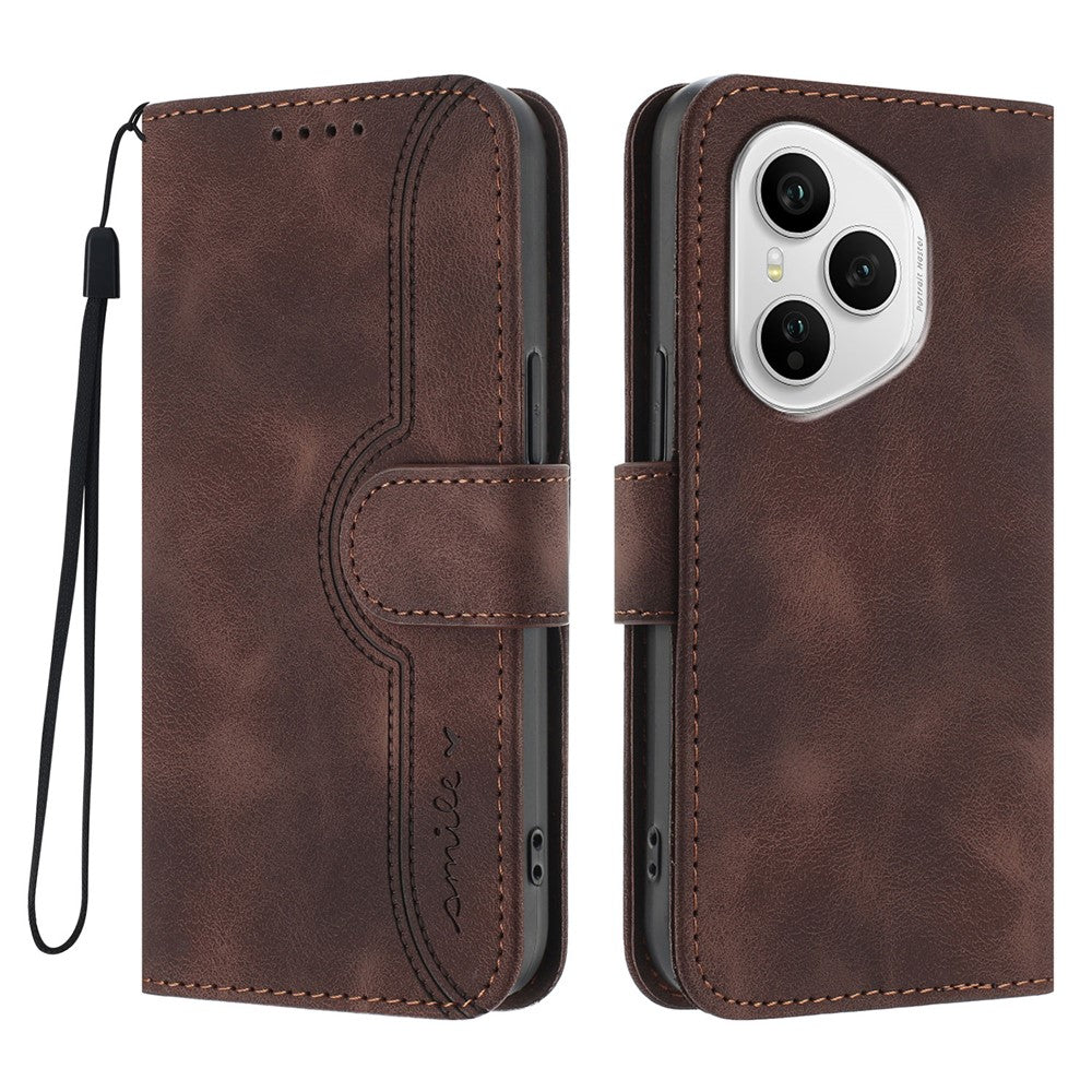 For Honor 400 Pro 5G (Global) Leather Case Wallet Stand Smile Imprinted Phone Cover with Strap
