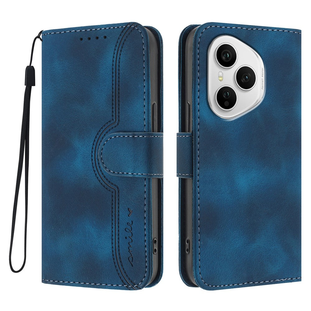 For Honor 400 Pro 5G (Global) Leather Case Wallet Stand Smile Imprinted Phone Cover with Strap