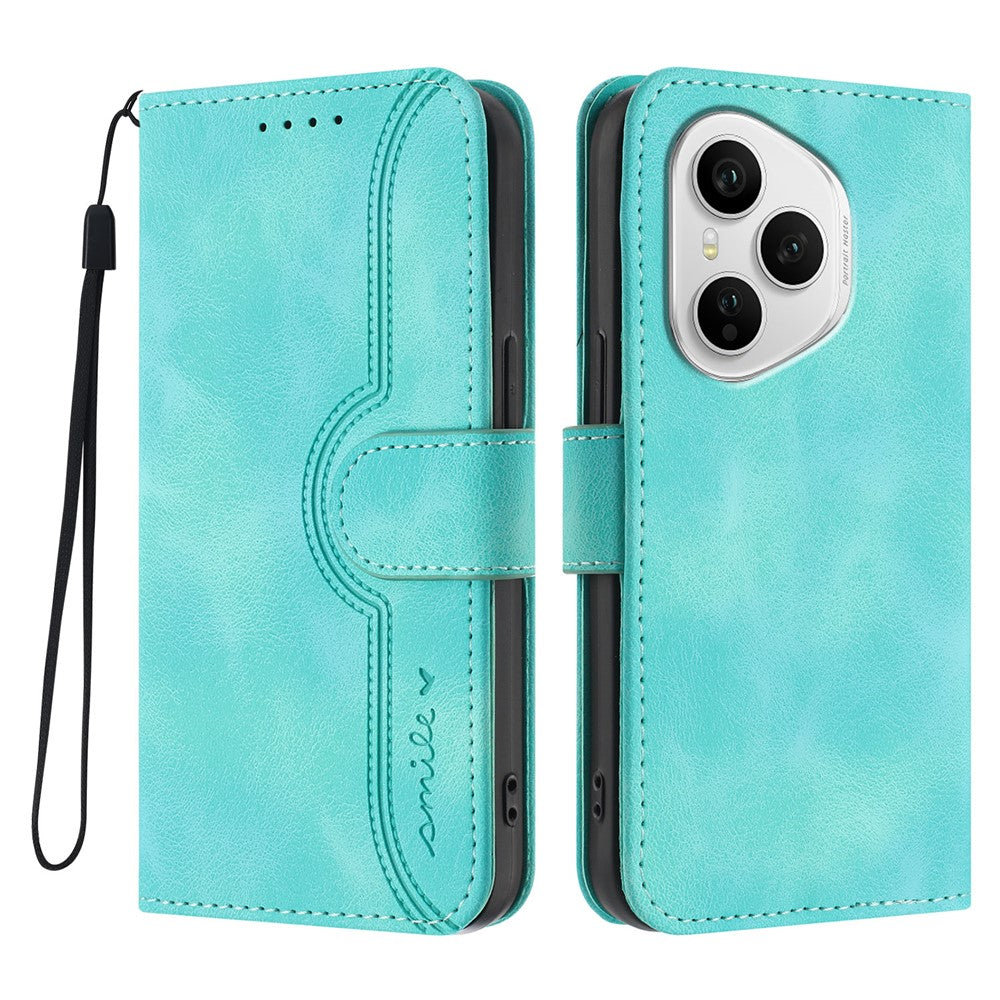 For Honor 400 Pro 5G (Global) Leather Case Wallet Stand Smile Imprinted Phone Cover with Strap