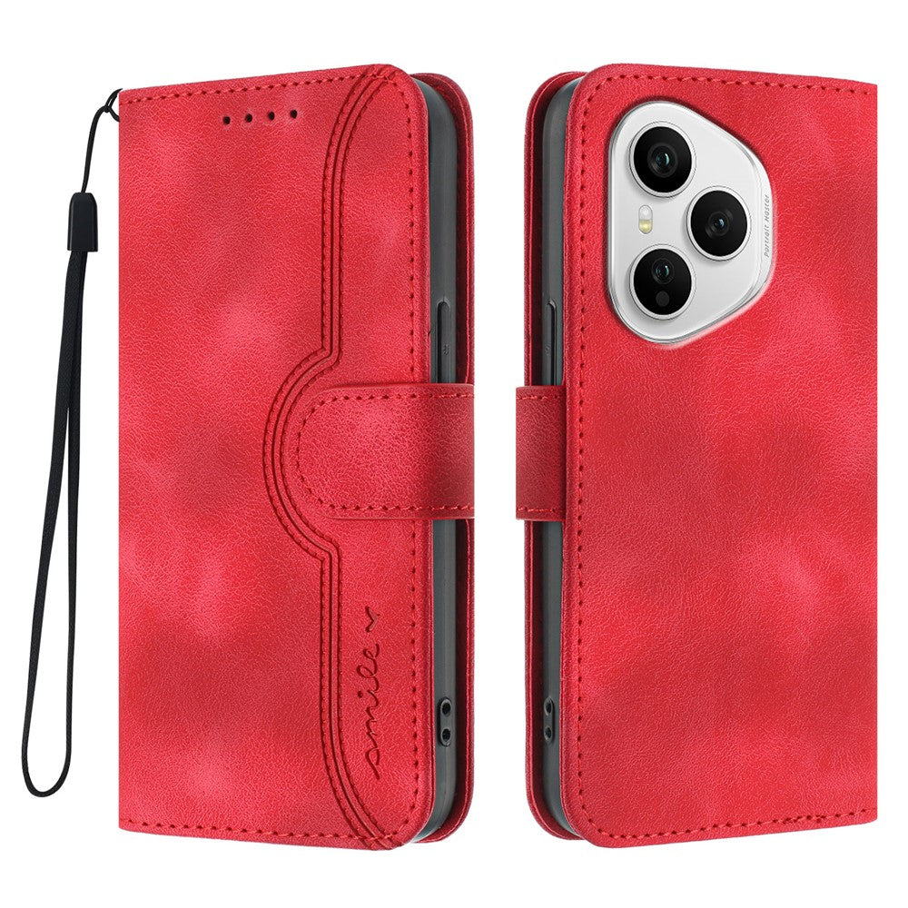 For Honor 400 Pro 5G (Global) Leather Case Wallet Stand Smile Imprinted Phone Cover with Strap
