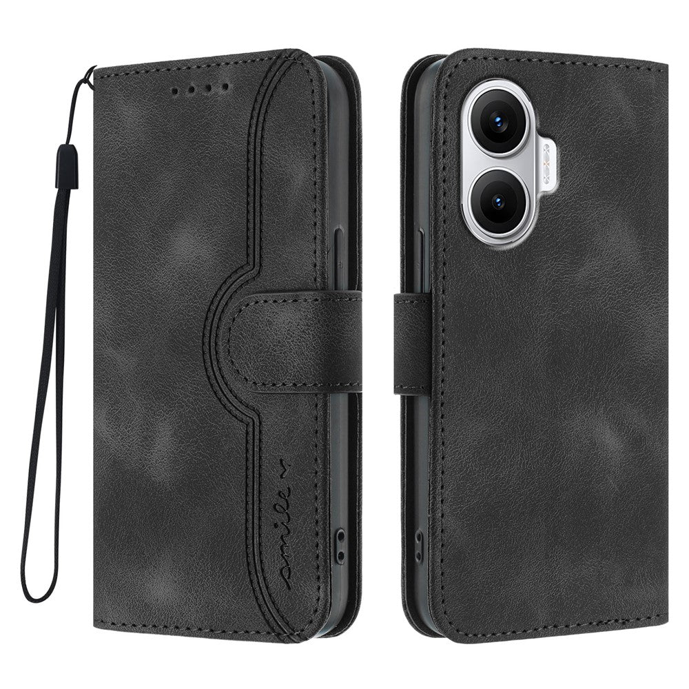 For Xiaomi Poco F7 5G / Redmi Turbo 4 Pro 5G Leather Case Wallet Stand Smile Imprinted Phone Cover with Strap