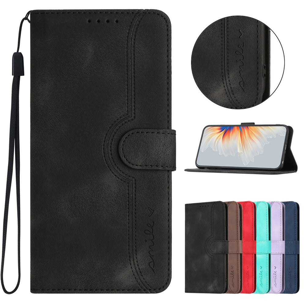 For Xiaomi Poco F7 5G / Redmi Turbo 4 Pro 5G Leather Case Wallet Stand Smile Imprinted Phone Cover with Strap