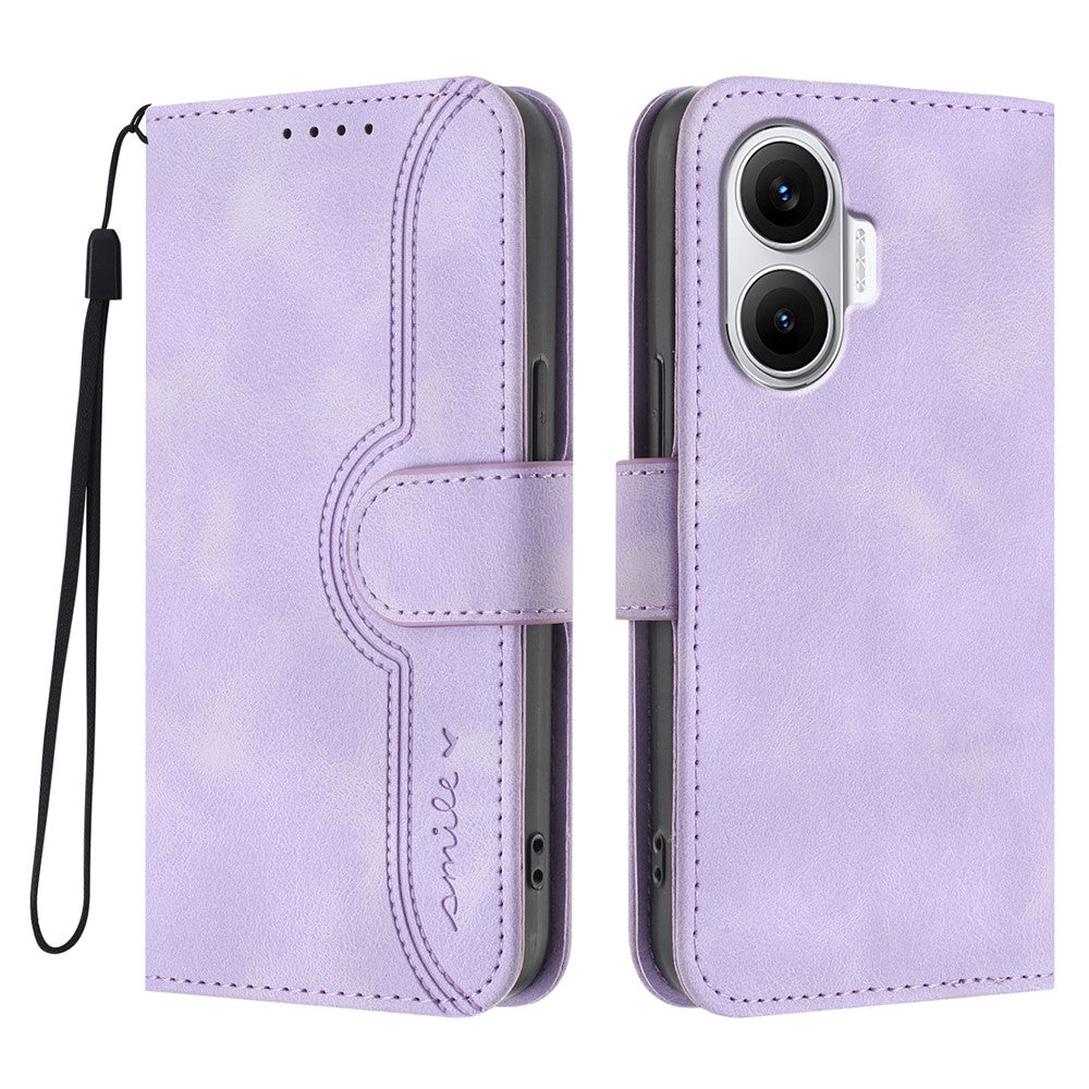 For Xiaomi Poco F7 5G / Redmi Turbo 4 Pro 5G Leather Case Wallet Stand Smile Imprinted Phone Cover with Strap