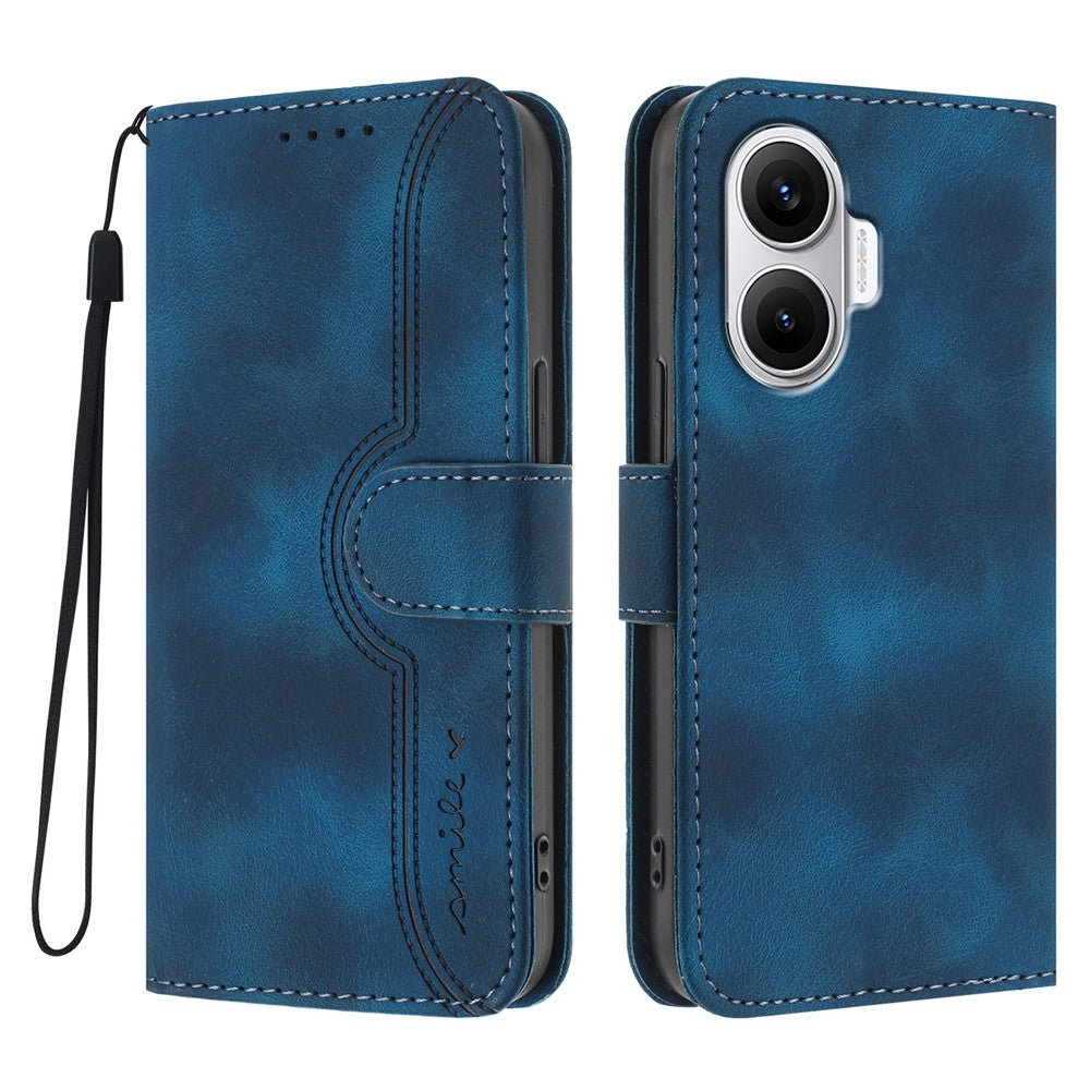 For Xiaomi Poco F7 5G / Redmi Turbo 4 Pro 5G Leather Case Wallet Stand Smile Imprinted Phone Cover with Strap