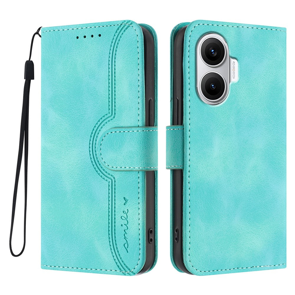 For Xiaomi Poco F7 5G / Redmi Turbo 4 Pro 5G Leather Case Wallet Stand Smile Imprinted Phone Cover with Strap