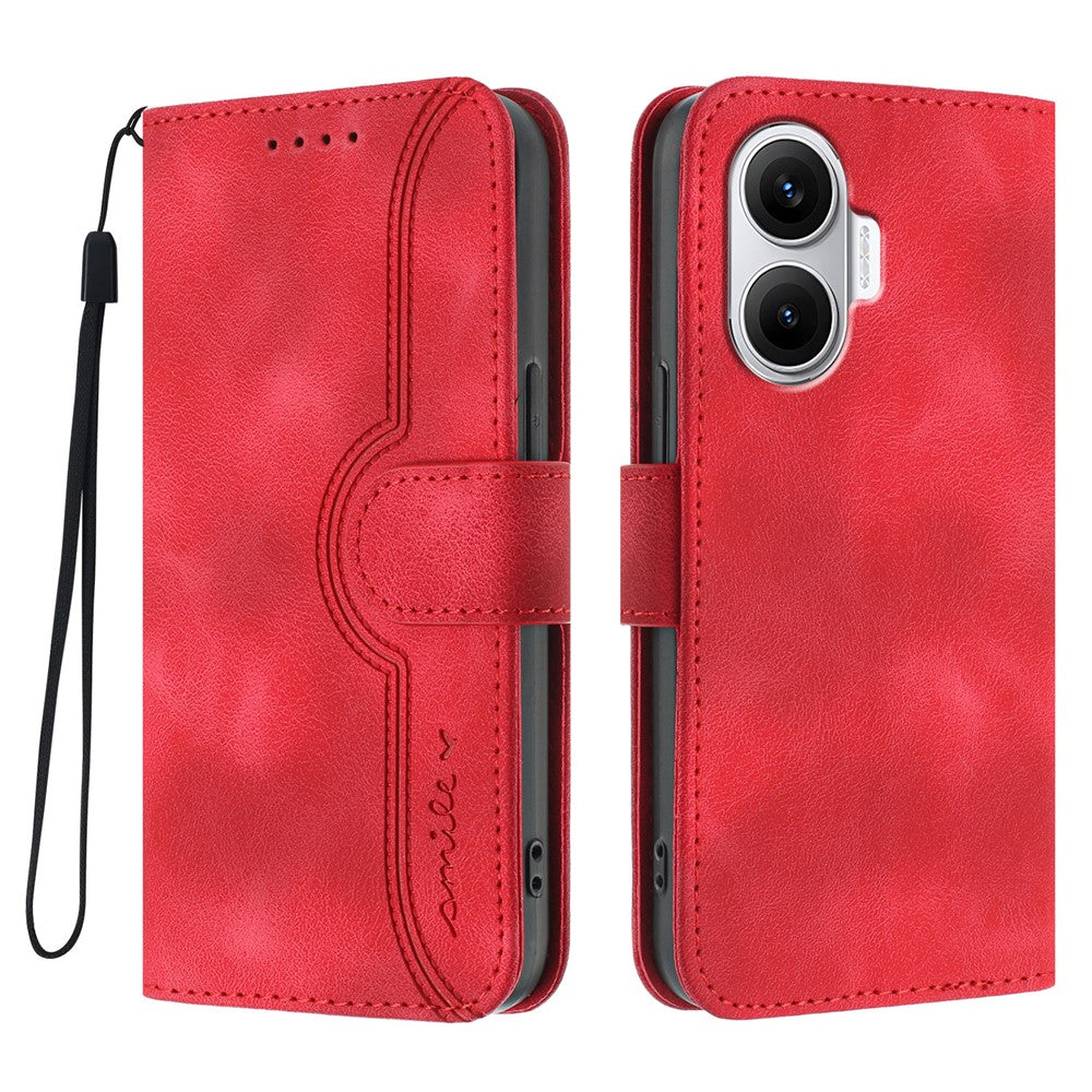 For Xiaomi Poco F7 5G / Redmi Turbo 4 Pro 5G Leather Case Wallet Stand Smile Imprinted Phone Cover with Strap
