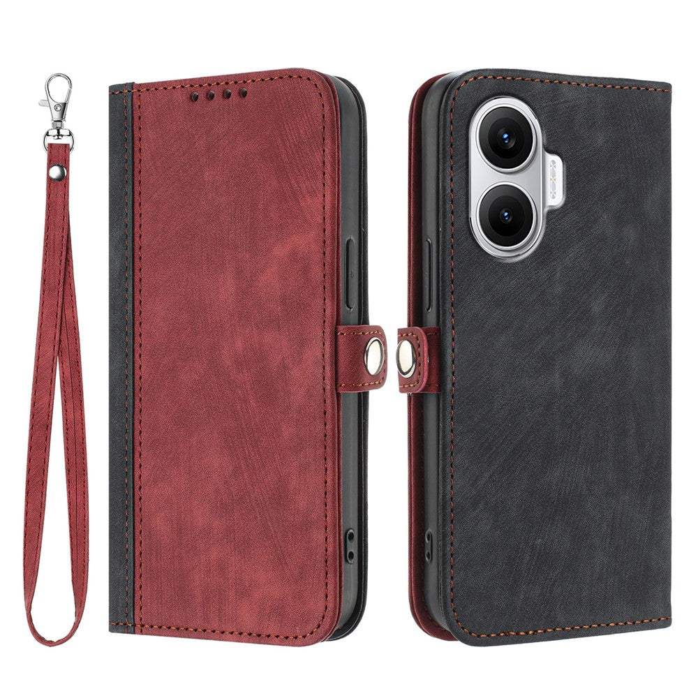 Xiaomi Poco F7 5G / Redmi Turbo 4 Pro 5G PU-läderskal med rem, mobilskydd, stativ, magnetisk knappdesign på sidan