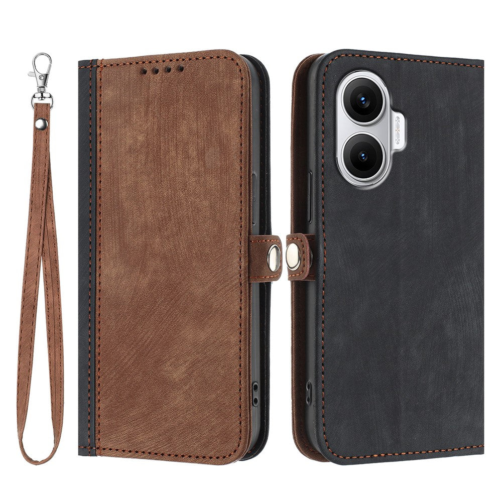Xiaomi Poco F7 5G / Redmi Turbo 4 Pro 5G PU-läderskal med rem, mobilskydd, stativ, magnetisk knappdesign på sidan