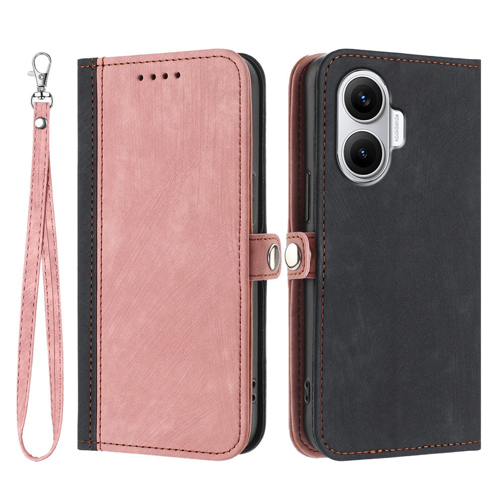 Xiaomi Poco F7 5G / Redmi Turbo 4 Pro 5G PU-läderskal med rem, mobilskydd, stativ, magnetisk knappdesign på sidan