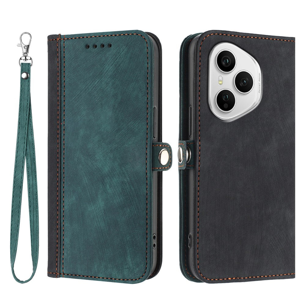 For Honor 400 Pro 5G (Global) PU Leather Case with Strap Phone Cover Stand Side Magnetic Button Design