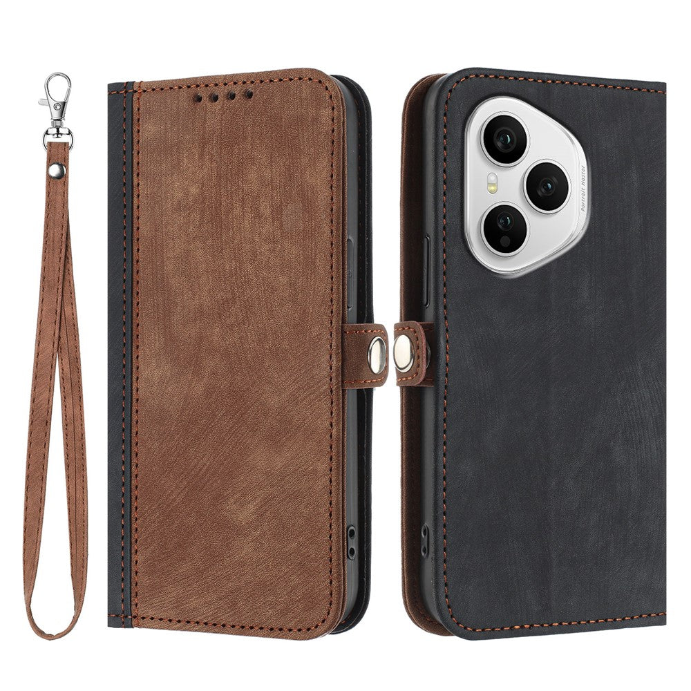 For Honor 400 Pro 5G (Global) PU Leather Case with Strap Phone Cover Stand Side Magnetic Button Design