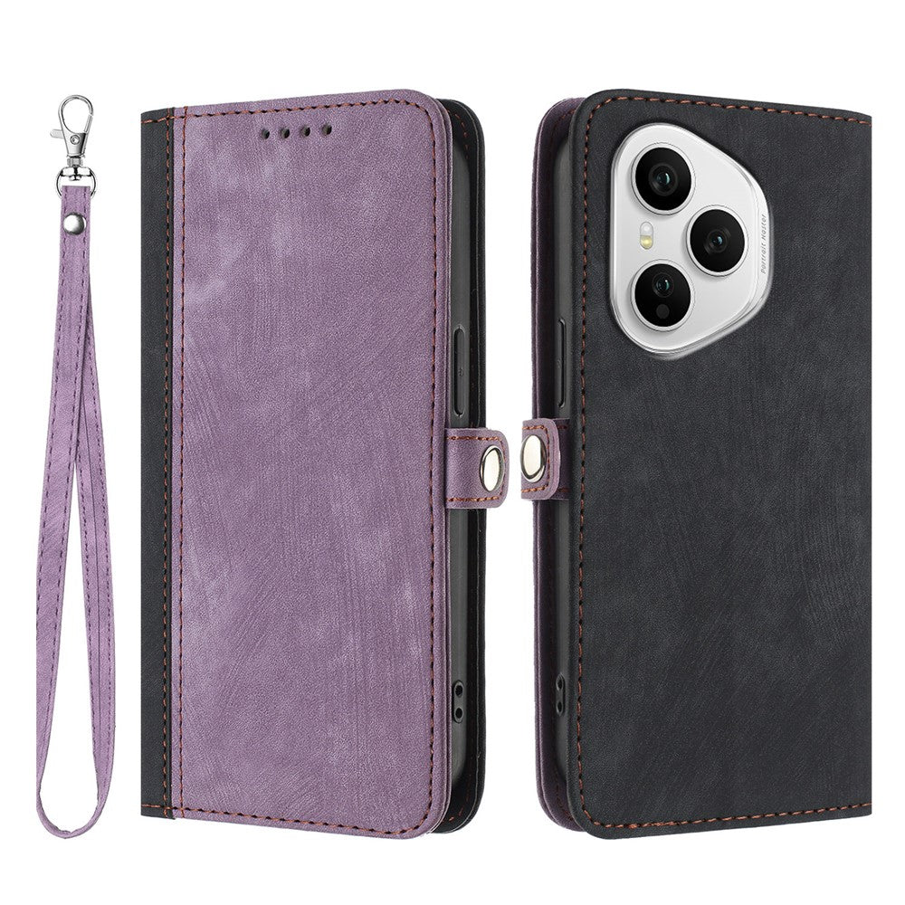For Honor 400 Pro 5G (Global) PU Leather Case with Strap Phone Cover Stand Side Magnetic Button Design