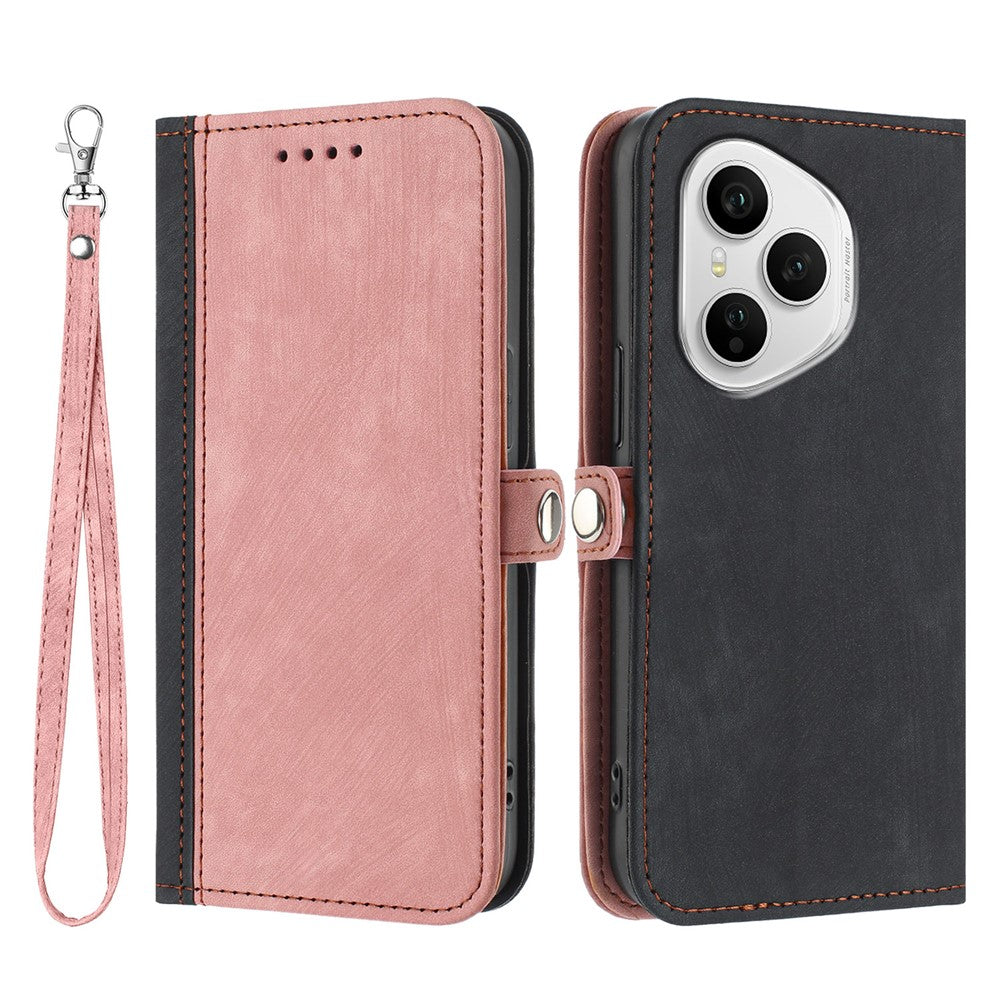 For Honor 400 Pro 5G (Global) PU Leather Case with Strap Phone Cover Stand Side Magnetic Button Design