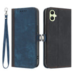 Samsung Galaxy A08 5G / A08 4G / A07 4G / A07s 4G / A06 4G / A06 5G PU-lædercover med rem, mobilcover, stativ og magnetisk knapdesign på siden