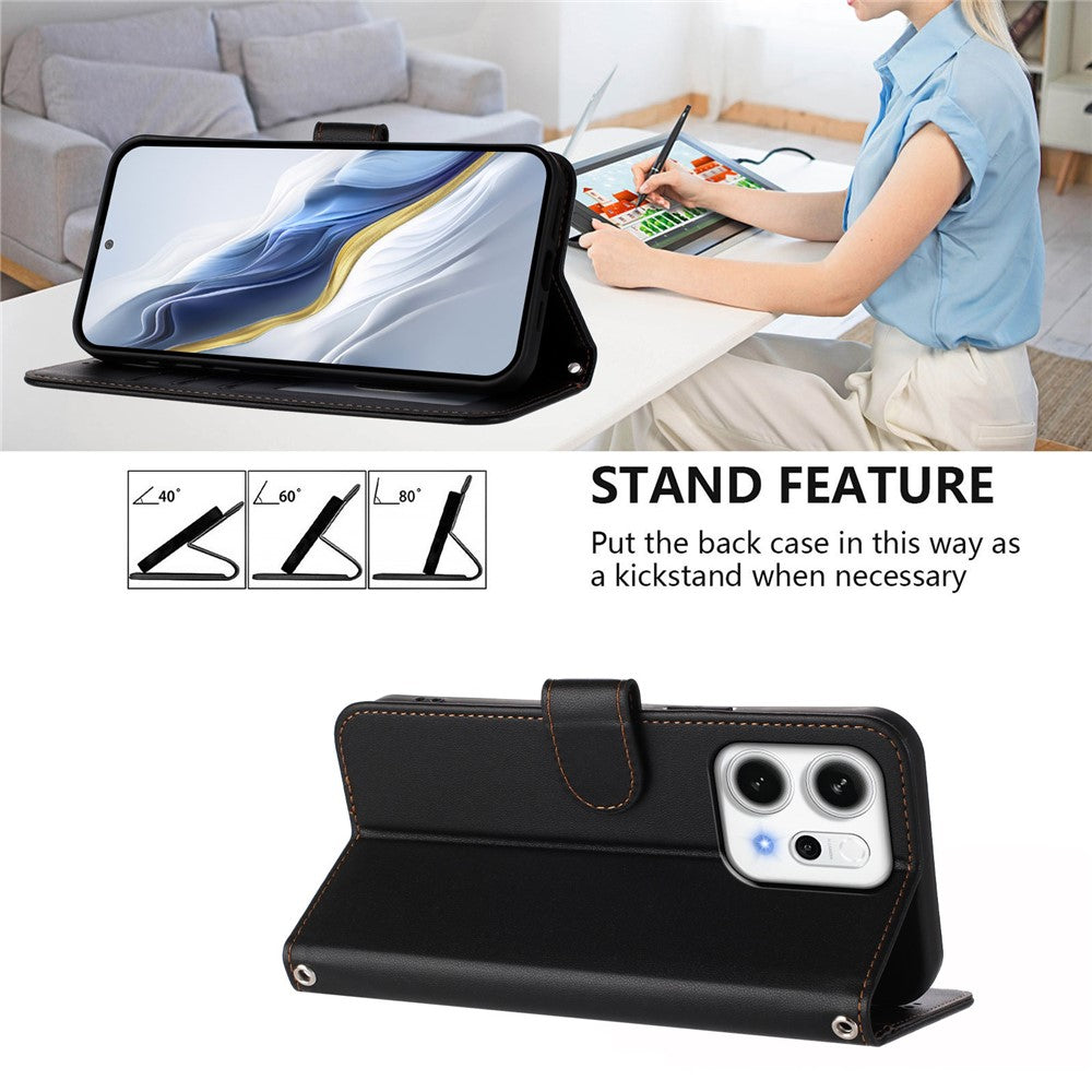 For Oppo Reno14 Pro 5G (Global) Leather Case Wallet Stand Phone Cover with Wrist Strap