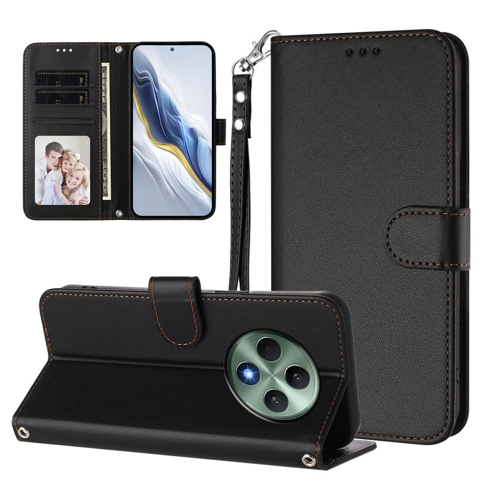 Oppo Reno12 F 4G / Oppo Reno12 FS 5G / Oppo Reno12 F 5G Läderfodral Plånboksfodral med stativ och handledsrem