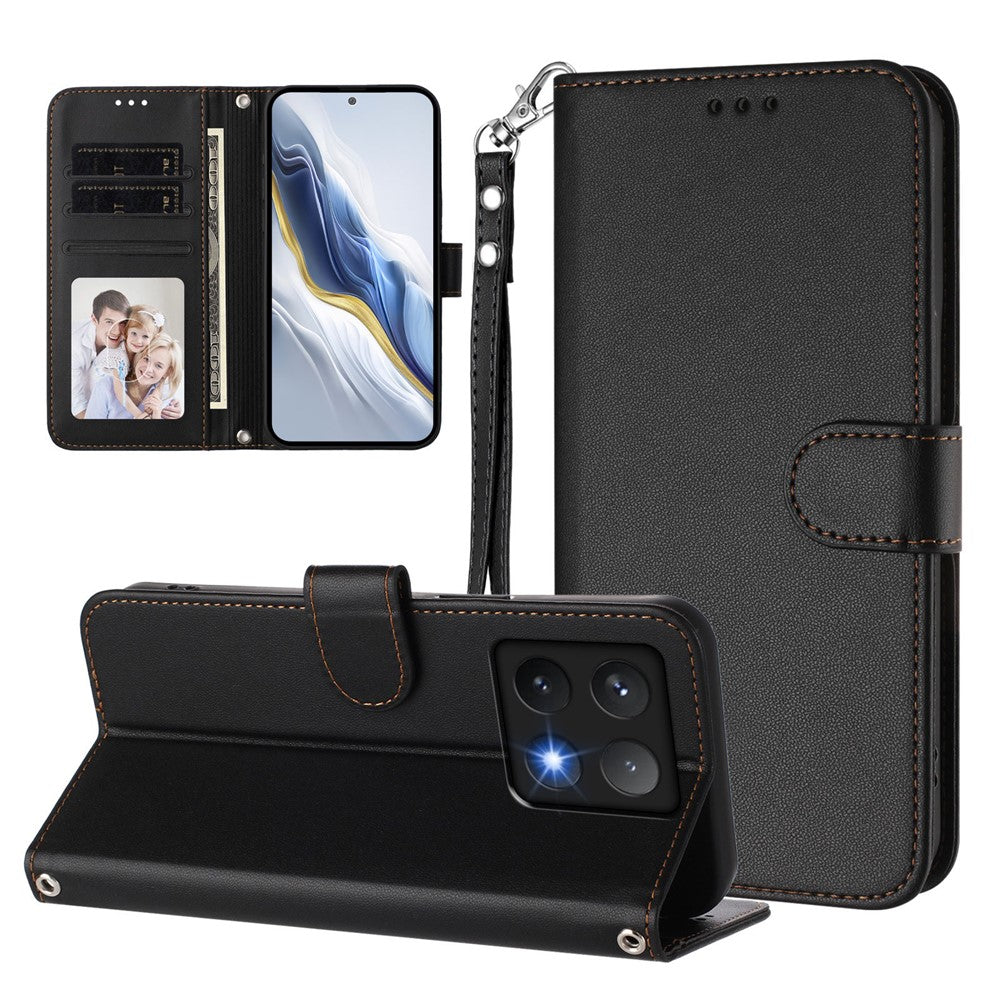 For Xiaomi 14T Leather Case Wallet Stand Phone Cover with Wrist Strap