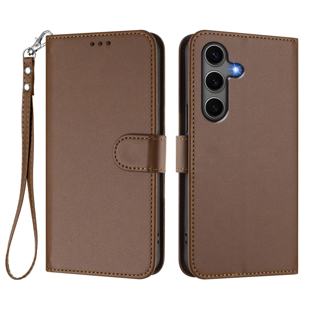 For Samsung Galaxy S24+ / Galaxy S25+ Leather Case Wallet Stand Phone Cover with Wrist Strap