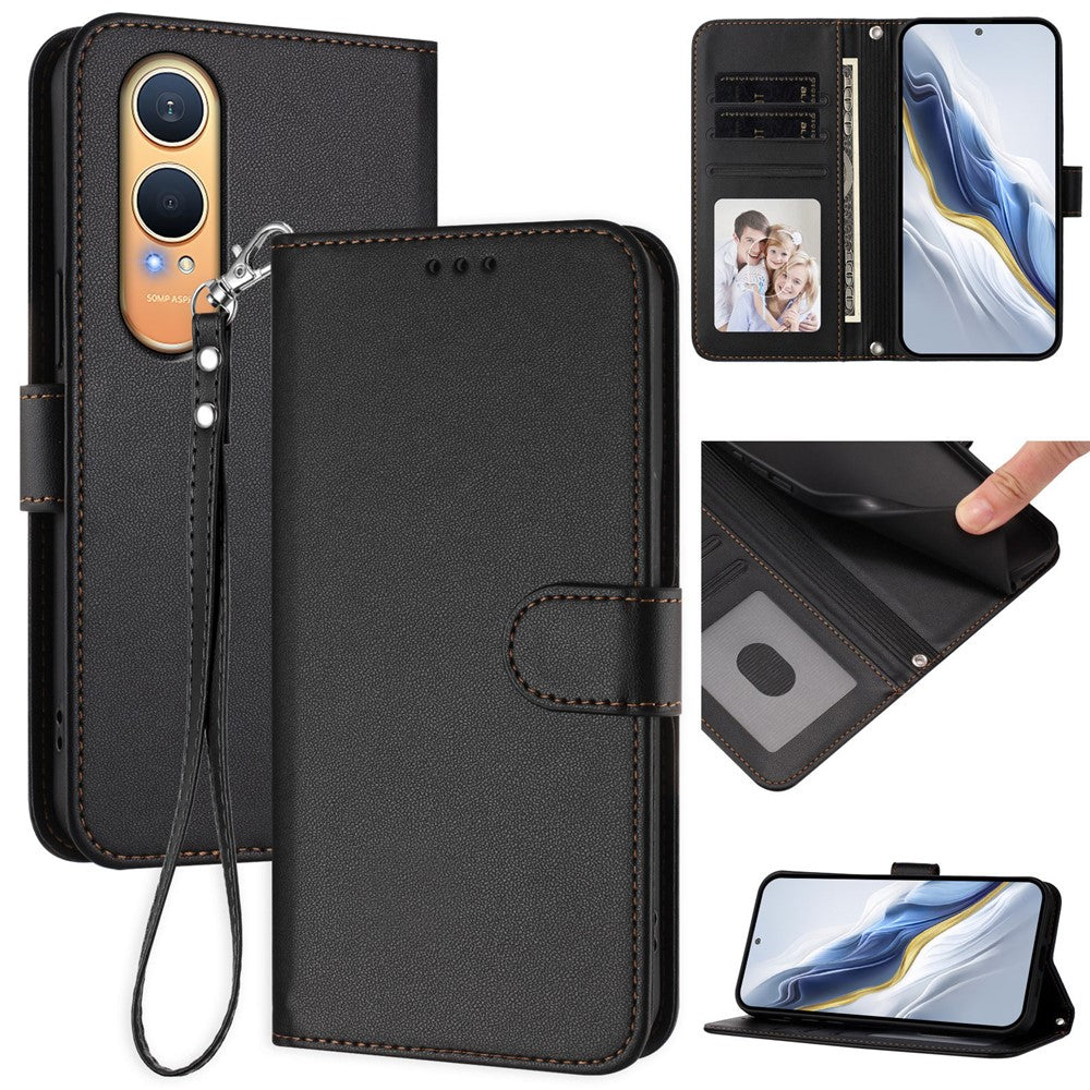 For OnePlus Nord CE4 Lite 5G Leather Case Wallet Stand Phone Cover with Wrist Strap